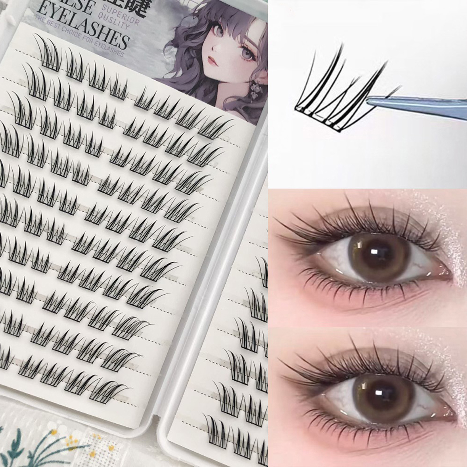 Eyelash Extension For Asian Eyes - 6/10/20 Rows Foxes False Eyelashes Glue-free
