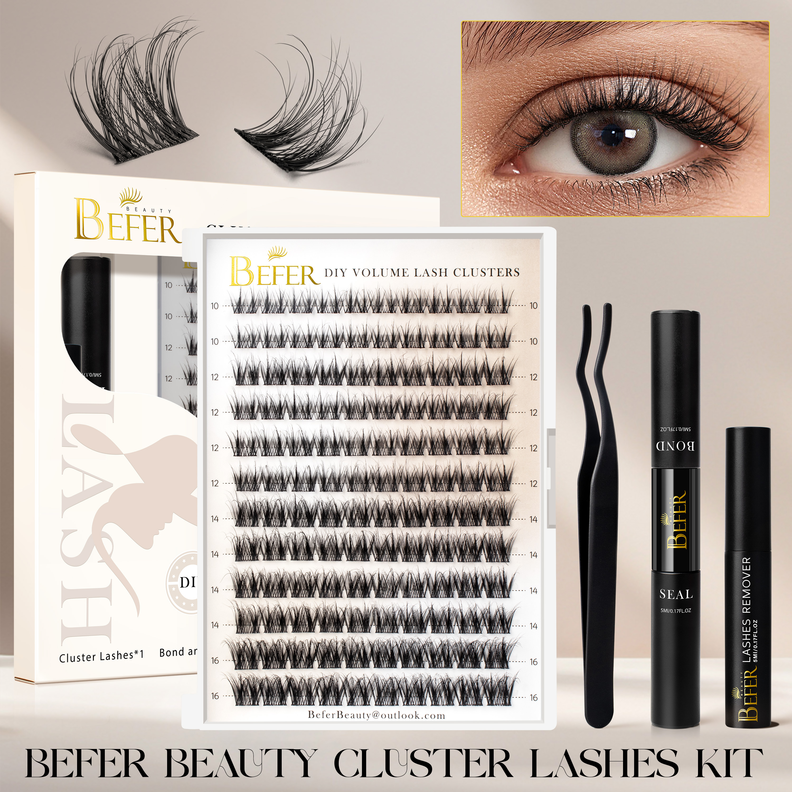 Befer Lash Clusters Kit False  - Eyelash Extension For Asian Eyes reseña y precio