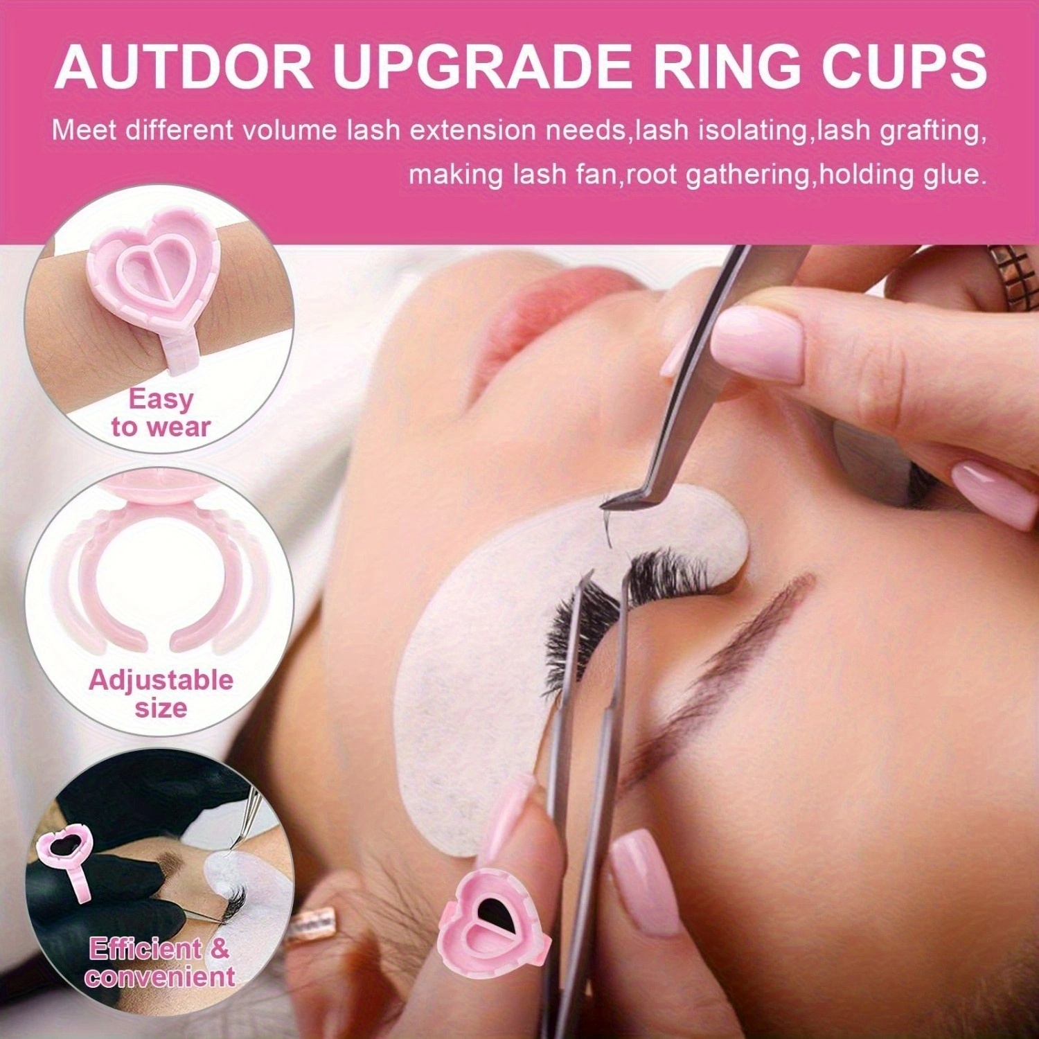 100PCSHeart Eyelash Glue Rings - Eyelash Extension Double Lash reseña y precio